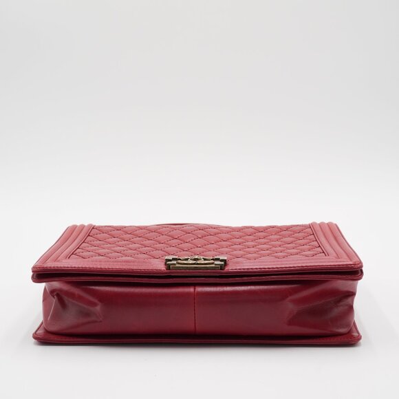 Pre-owned CHANEL Red Leather Quilted Boy Flap Bag Large - Picture 3 of 5